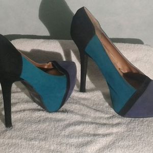 Tri Colored Suede Heels